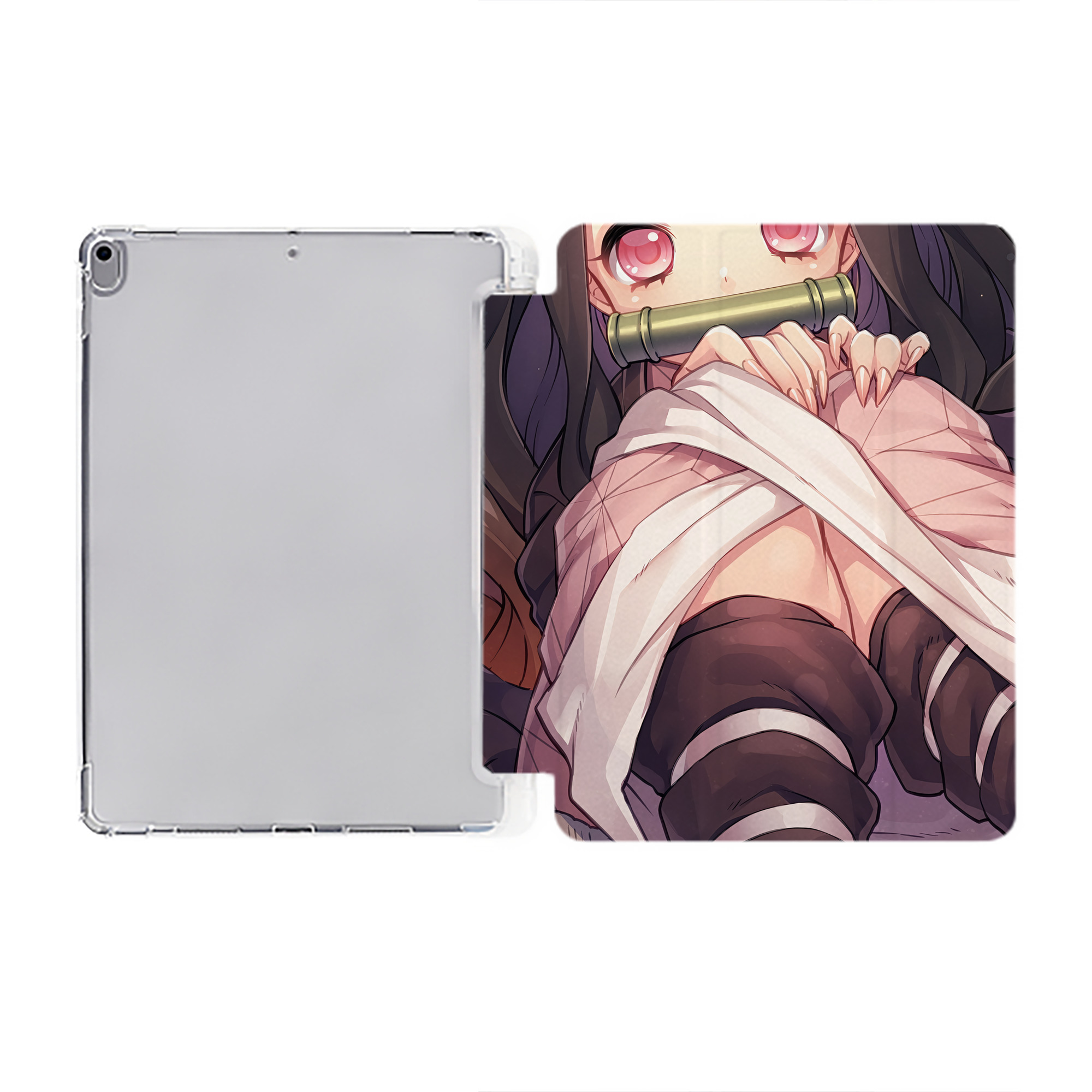 （画像用） 鬼滅の刃（きめつのやいば）竈門 禰󠄀豆子／かまど ねずこ Kamado Nezuko IPad ケース ペン収納付き 三つ折りスタンド PUレザー×シリコン 対応機種9.5/10.5/10.9インチ